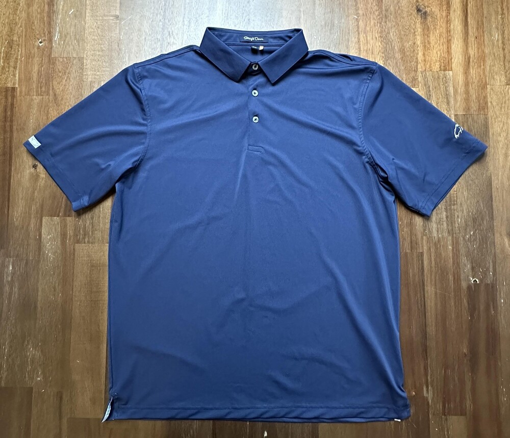 Straight Down Polo Shirt Mens Large Navy Blue Performance Golf UPF 15 Stretch